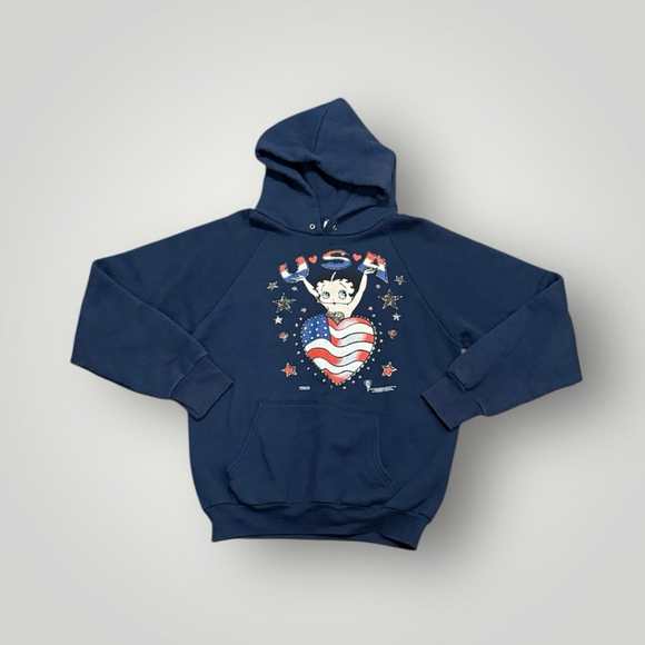 Fruit of the Loom Tops - Vintage 95’ Betty Boop USA Fruit of the Loom Navy Hoodie Sz M​​